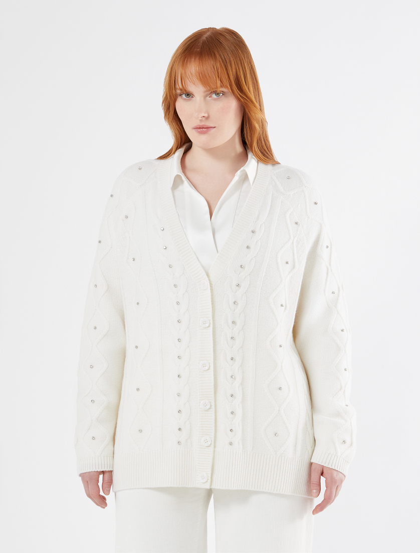 Wool blend cardigan with rhinestones - IVORY - Marina Rinaldi - 3 Wool blend cardigan with rhinestones - IVORY - Marina Rinaldi - 3
