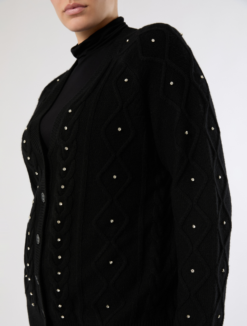 Wool blend cardigan with rhinestones - BLACK - Marina Rinaldi - 5
