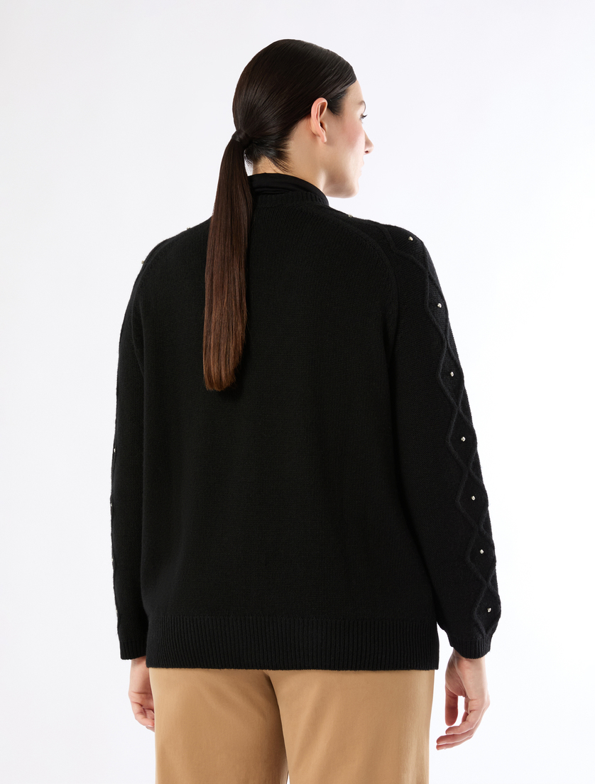 Wool blend cardigan with rhinestones - BLACK - Marina Rinaldi - 4