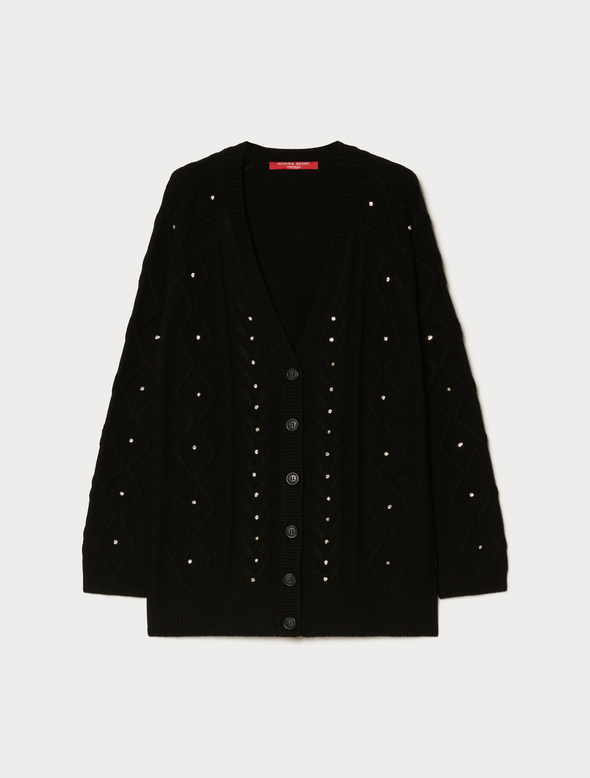 Wool blend cardigan with rhinestones - BLACK - Marina Rinaldi