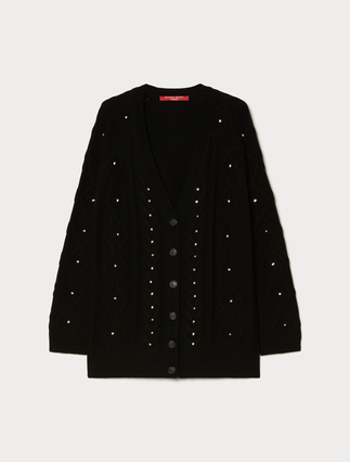 Wool blend cardigan with rhinestones - Marina Rinaldi