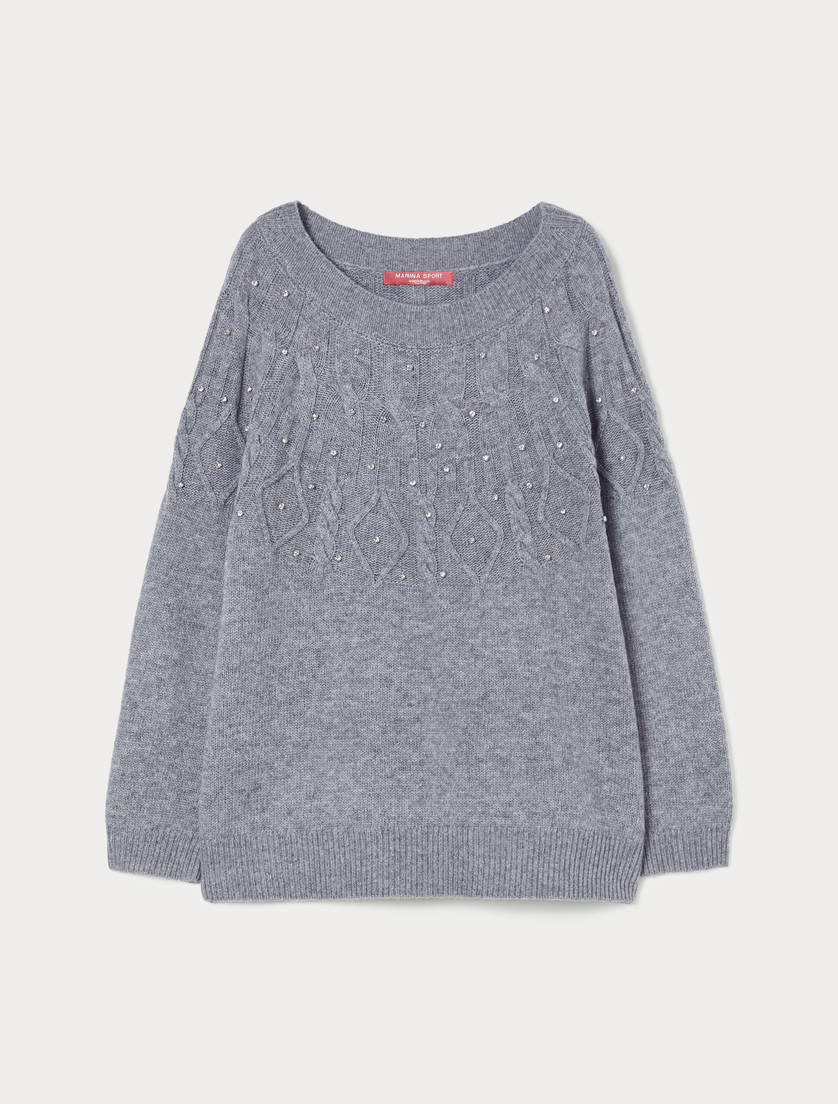 Wool blend jumper with rhinestones - MEDIUM GREY - Marina Rinaldi Wool blend jumper with rhinestones - MEDIUM GREY - Marina Rinaldi