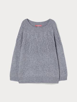 Wool blend jumper with rhinestones - Marina Rinaldi