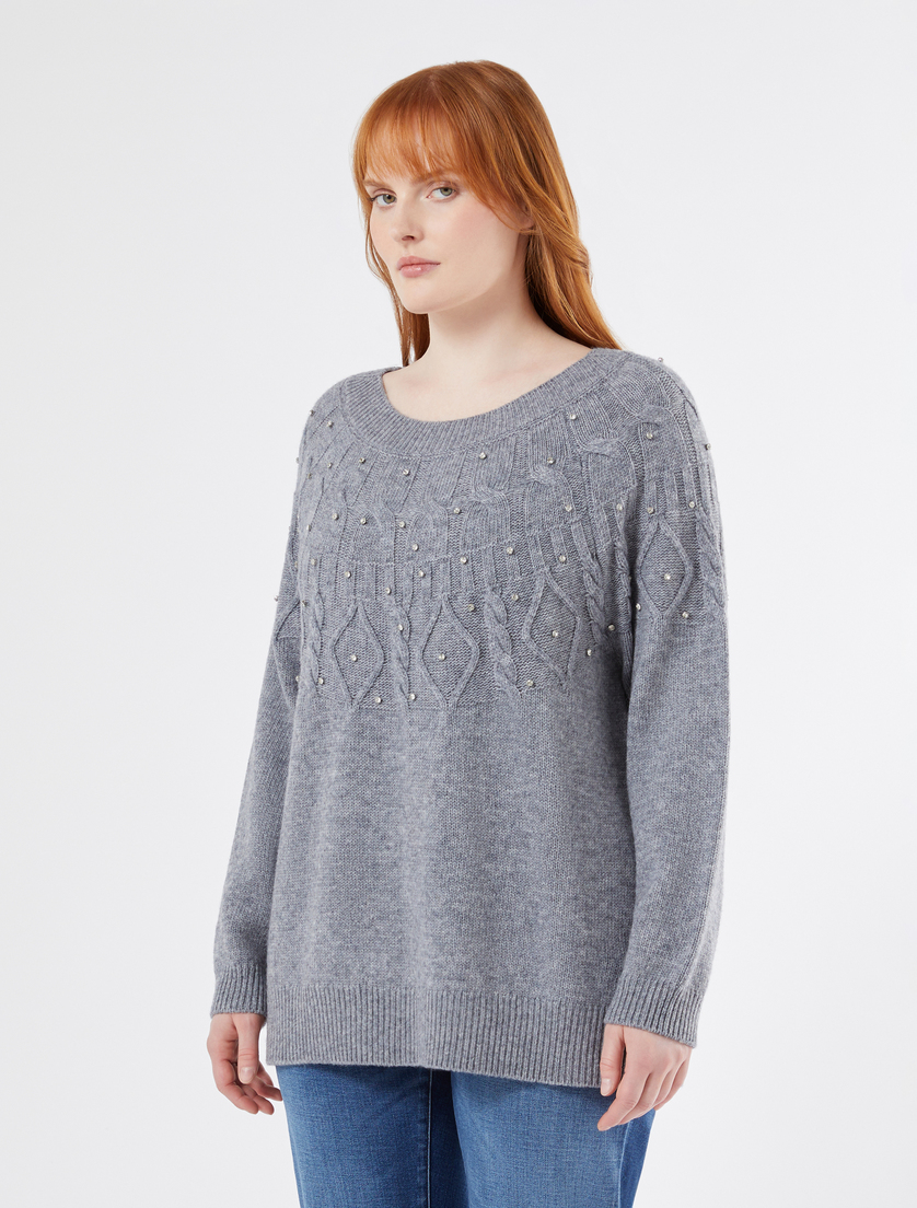 Wool blend jumper with rhinestones - MEDIUM GREY - Marina Rinaldi - 3 Wool blend jumper with rhinestones - MEDIUM GREY - Marina Rinaldi - 3