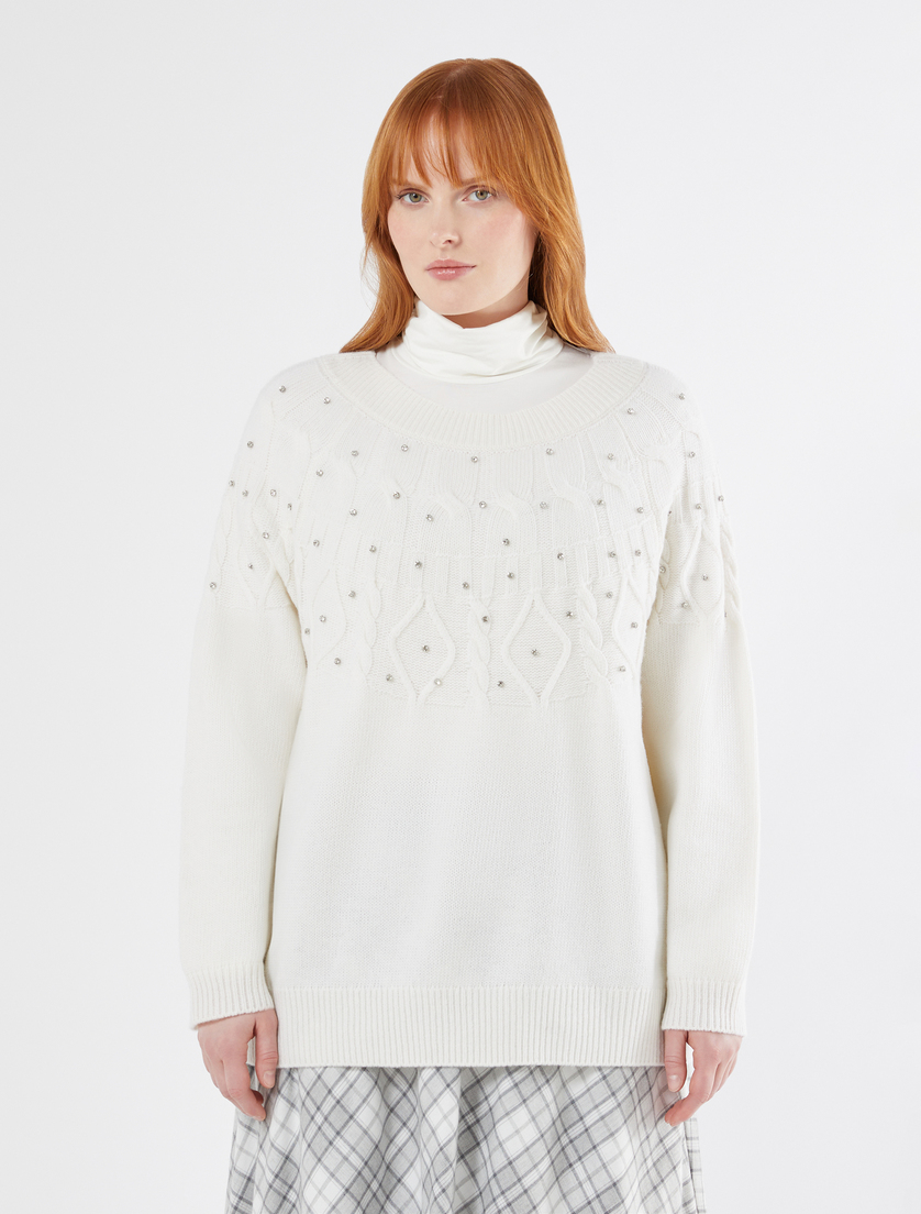 Wool blend jumper with rhinestones - IVORY - Marina Rinaldi - 3 Wool blend jumper with rhinestones - IVORY - Marina Rinaldi - 3