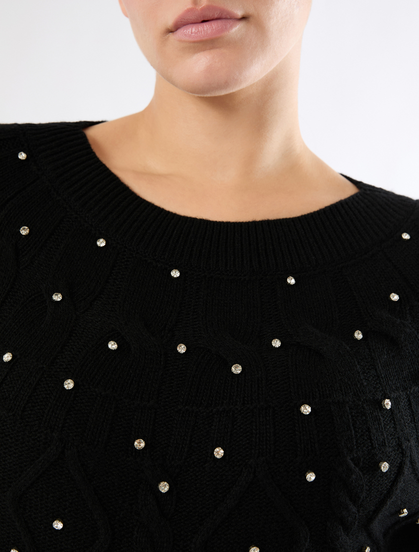 Wool blend jumper with rhinestones - BLACK - Marina Rinaldi - 5