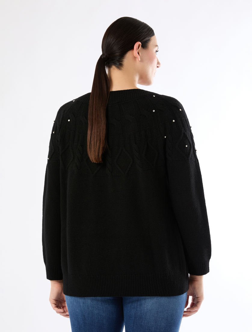 Wool blend jumper with rhinestones - BLACK - Marina Rinaldi - 4