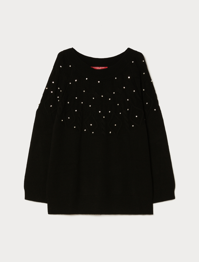 Wool blend jumper with rhinestones - BLACK - Marina Rinaldi