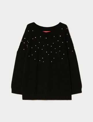 Wool blend jumper with rhinestones - Marina Rinaldi