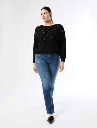 Wool blend jumper with rhinestones - Marina Rinaldi