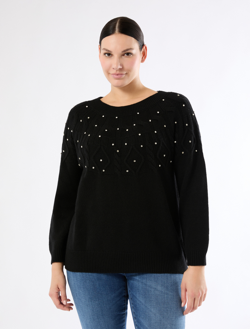 Wool blend jumper with rhinestones - BLACK - Marina Rinaldi - 3