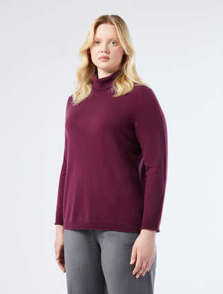 Pure cashmere polo-neck jumper - AUBERGINE