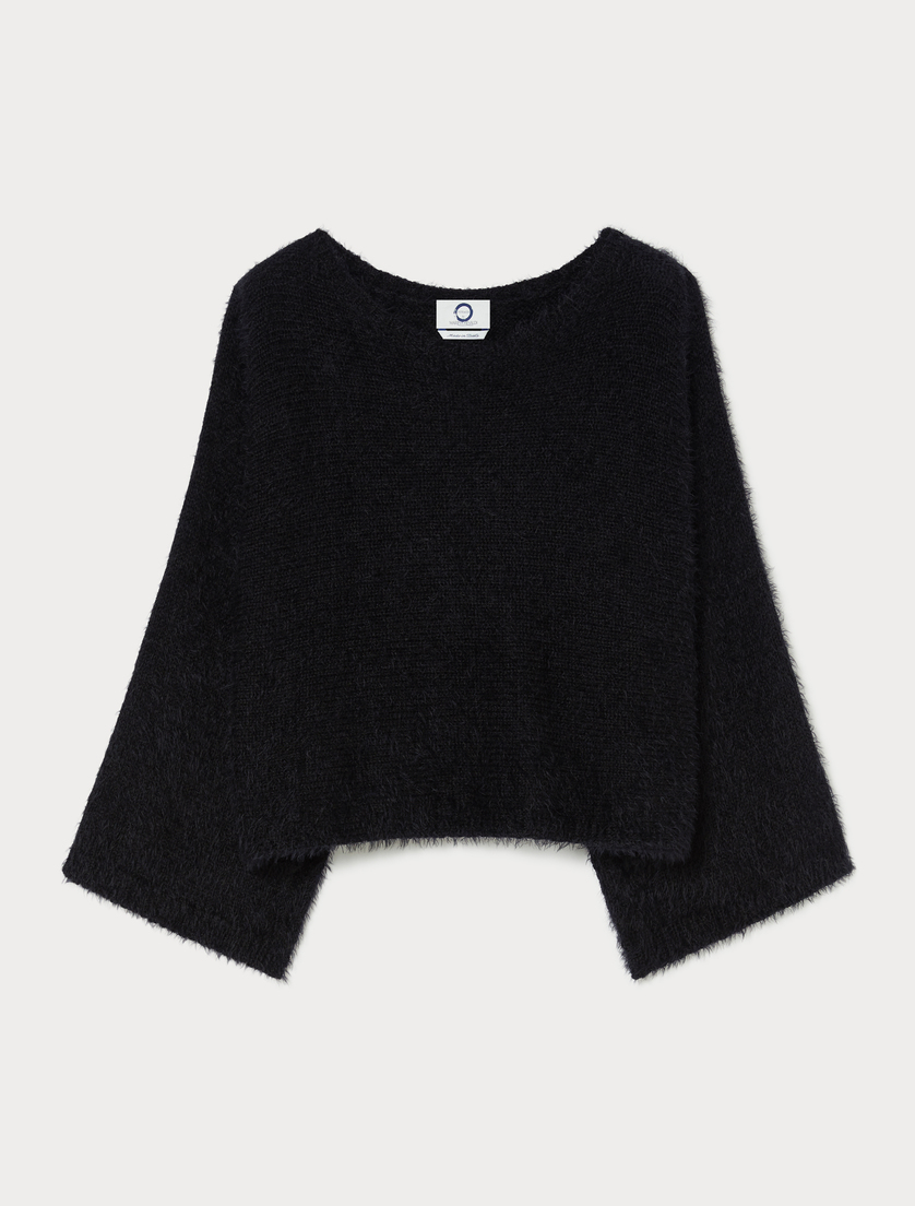 Cape-Pullover aus Furry-Wolle - SCHWARZ - Marina Rinaldi Cape-Pullover aus Furry-Wolle - SCHWARZ - Marina Rinaldi