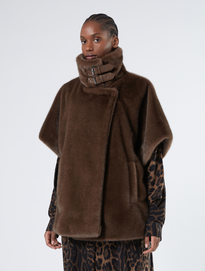 Fluffy-textured cape - CHOCOLATE - Marina Rinaldi - 3 Fluffy-textured cape - CHOCOLATE - Marina Rinaldi - 3