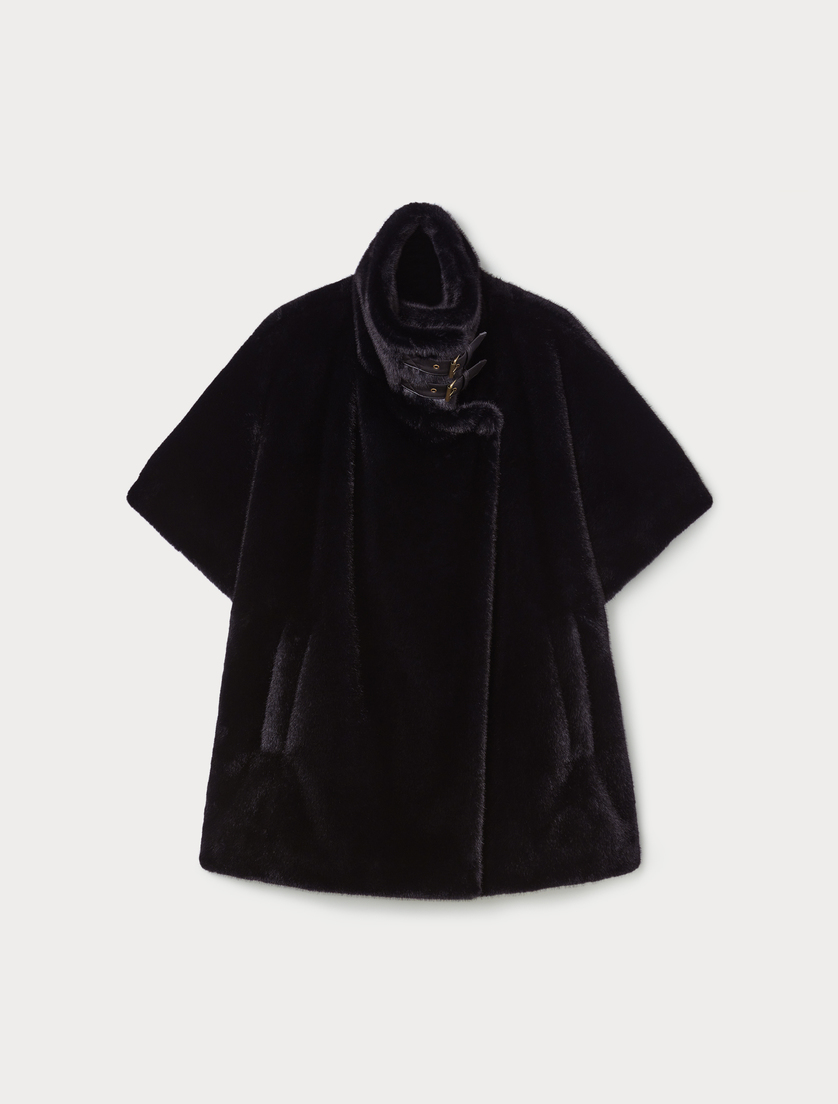 Fluffy-textured cape - BLACK - Marina Rinaldi Fluffy-textured cape - BLACK - Marina Rinaldi
