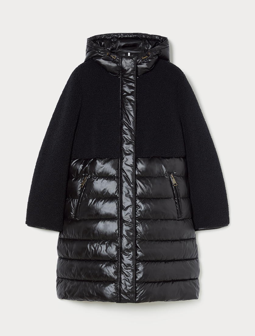 Long water-repellent puffer coat with inserts - BLACK - Marina Rinaldi Long water-repellent puffer coat with inserts - BLACK - Marina Rinaldi