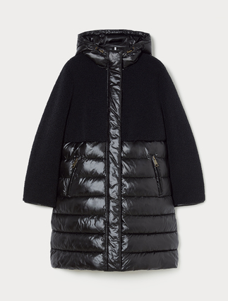 Long water-repellent puffer coat with inserts - Marina Rinaldi