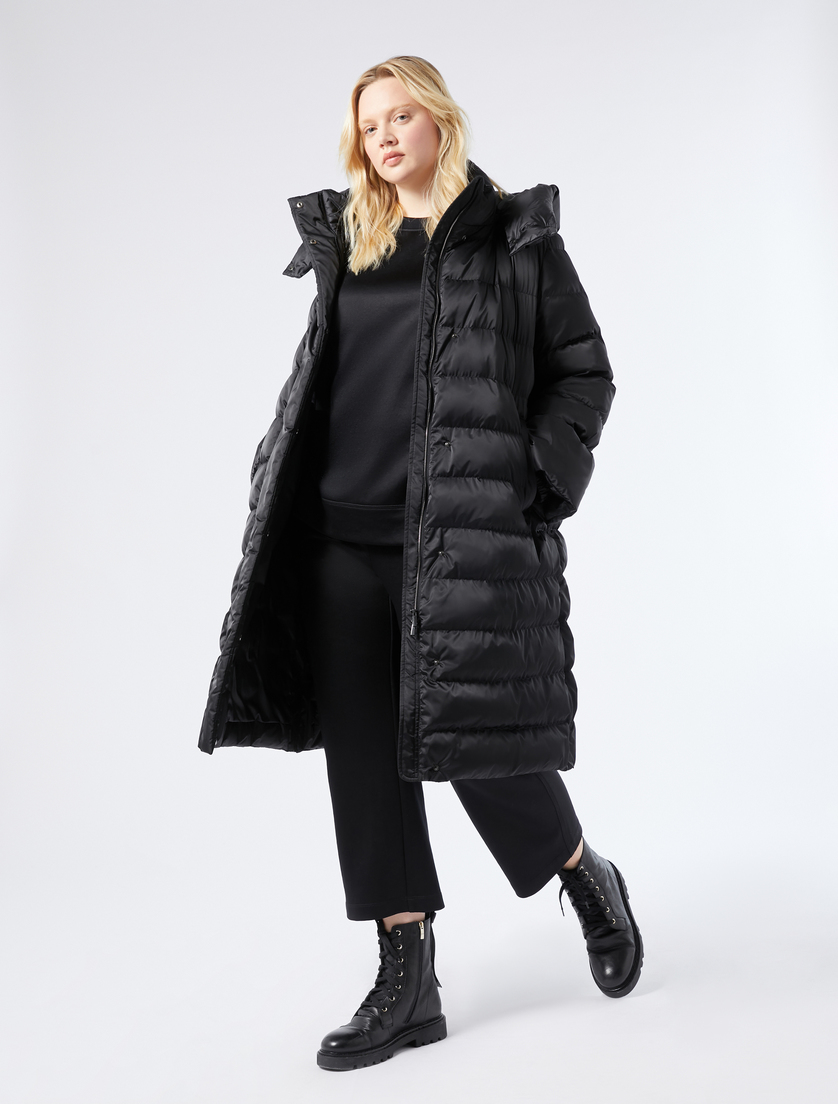 Long padded jacket in water-repellent satin - BLACK - Marina Rinaldi - 2 Long padded jacket in water-repellent satin - BLACK - Marina Rinaldi - 2