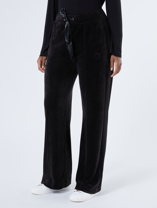 Chenille wide-leg trousers - BLACK