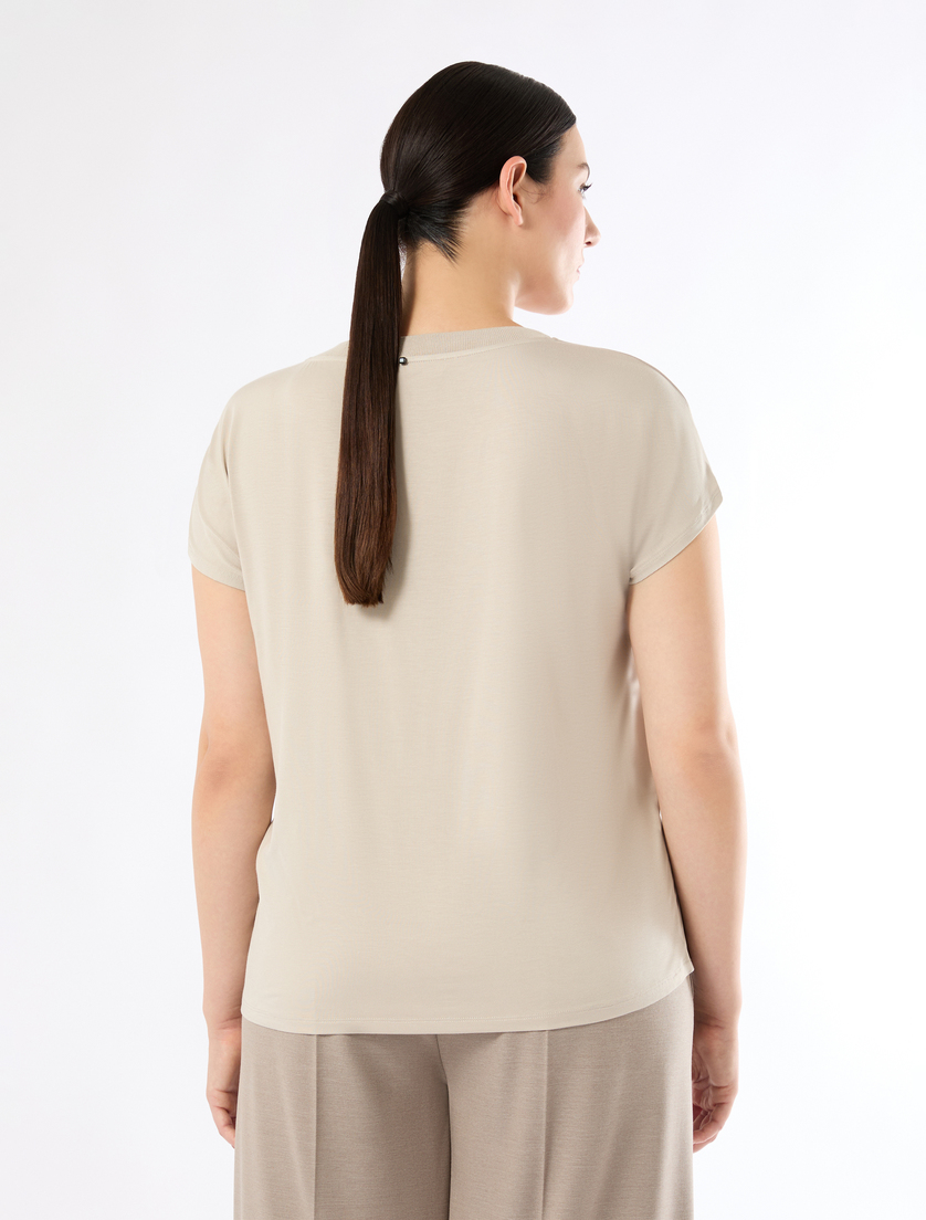 Jersey and satin T-shirt - ECRU - Marina Rinaldi - 4