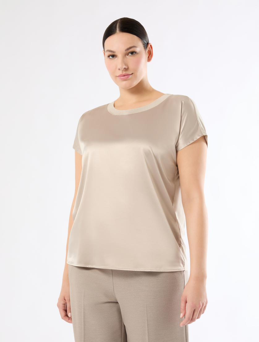 Jersey and satin T-shirt - ECRU - Marina Rinaldi - 3