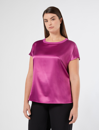 Jersey and satin T-shirt - CYCLAMEN