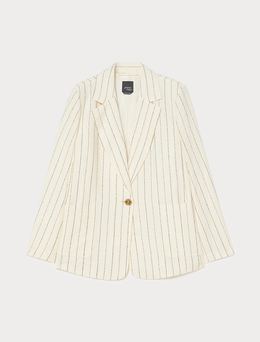 Pinstriped linen blazer - WHITE - Marina Rinaldi