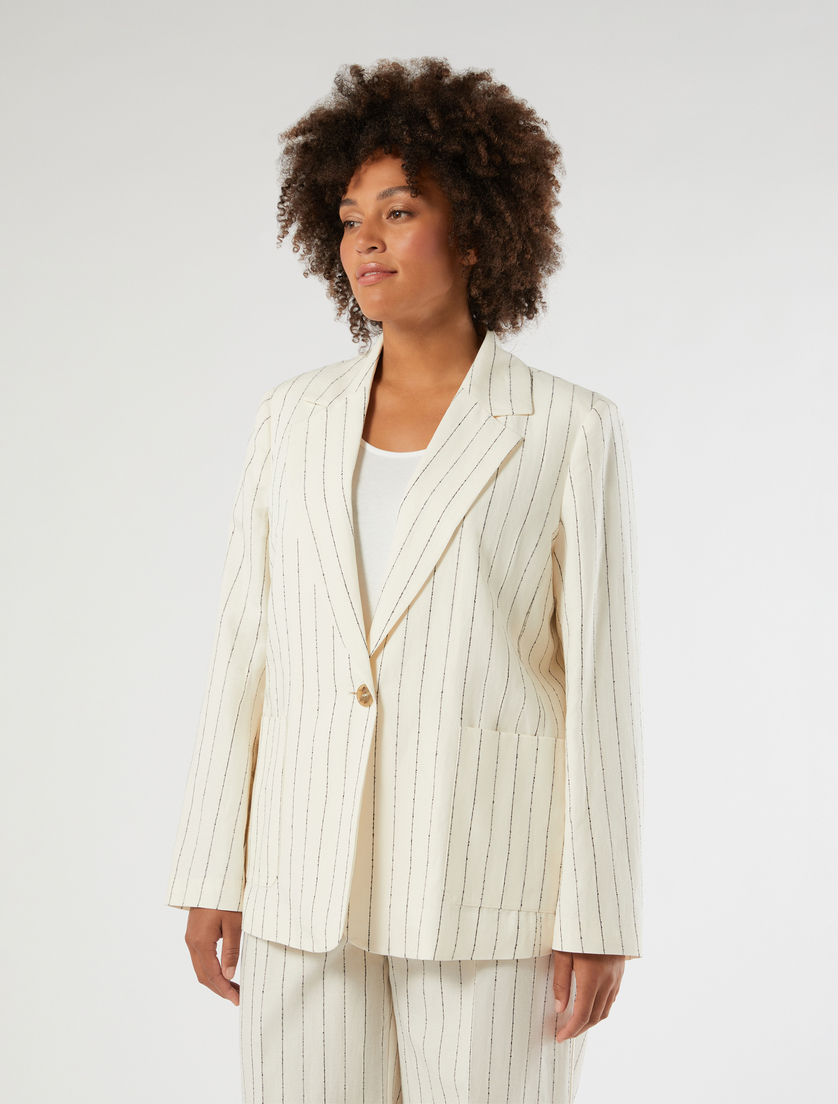 Pinstriped linen blazer - WHITE - Marina Rinaldi - 3