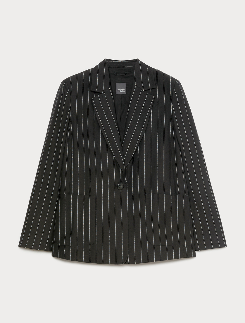 Pinstriped linen blazer - BLACK - Marina Rinaldi