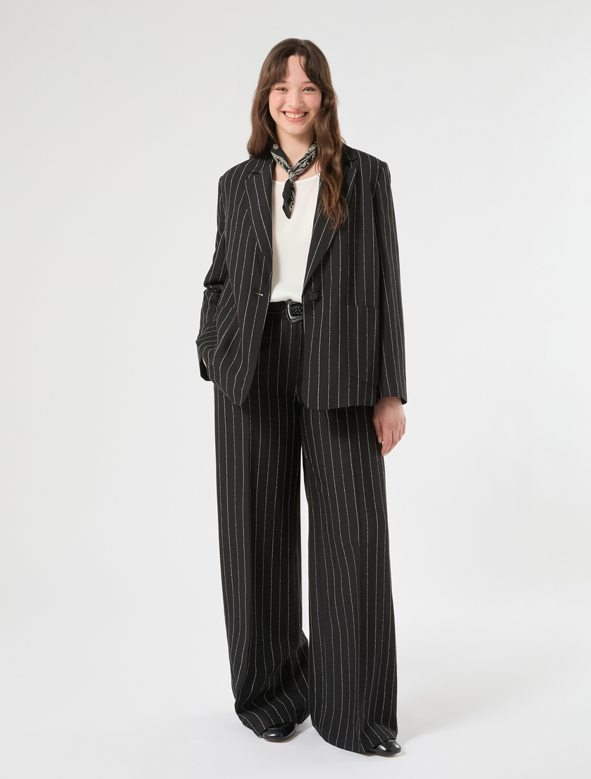 Pinstriped linen blazer - BLACK - Marina Rinaldi - 2
