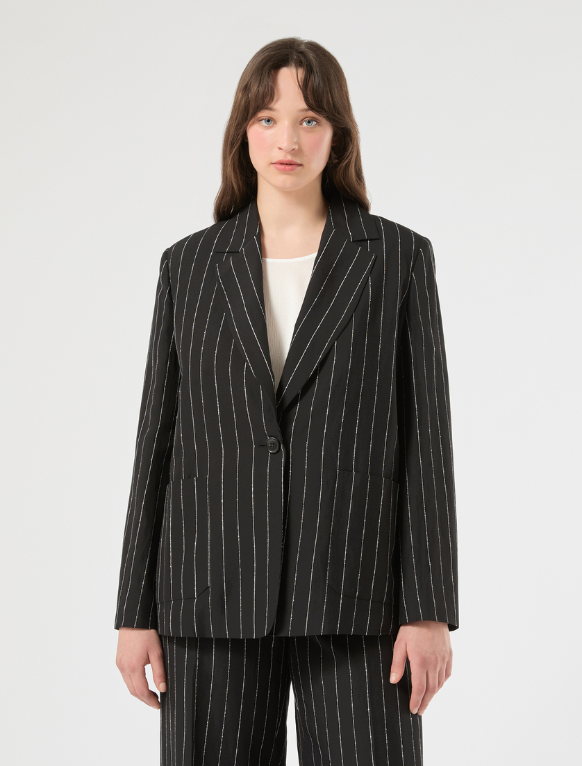 Pinstriped linen blazer - BLACK - Marina Rinaldi - 3