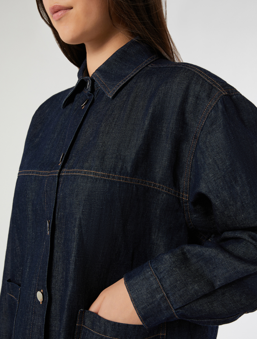 Linen and cotton denim plain-weave jacket - NAVY - Marina Rinaldi - 5