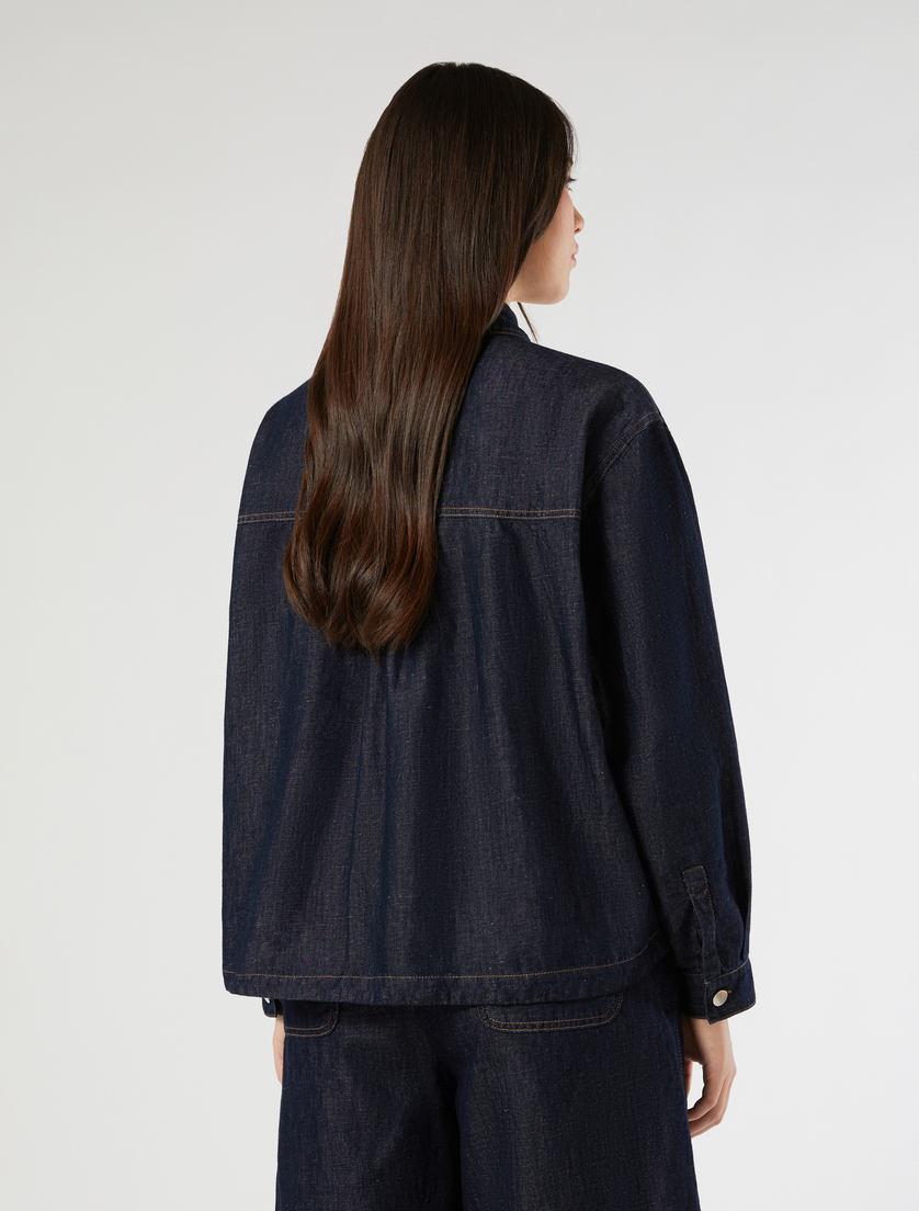 Linen and cotton denim plain-weave jacket - NAVY - Marina Rinaldi - 4