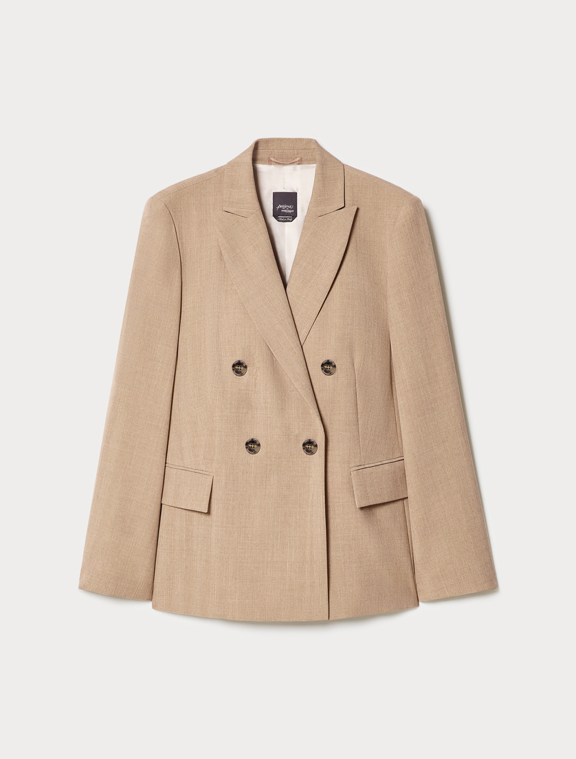 Double-breasted twill blazer jacket - HAZELNUT BROWN - Marina Rinaldi