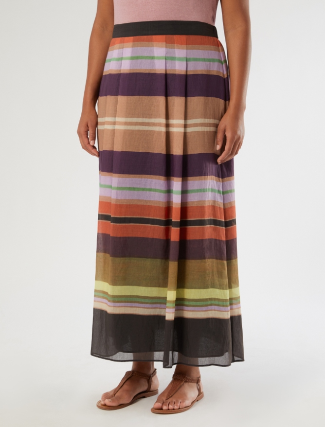 Gonna ampia in tencel a righe - NERO