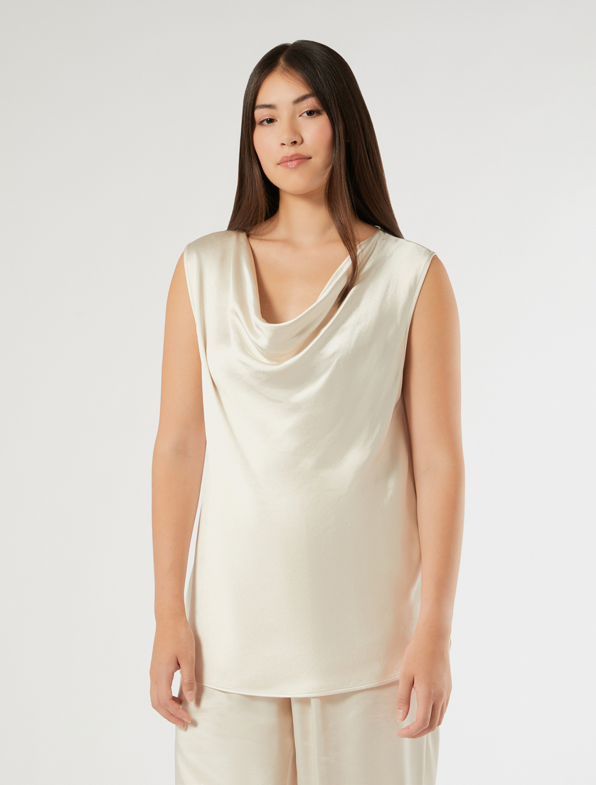 Satin draped-neck top - VANILLA - Marina Rinaldi - 3