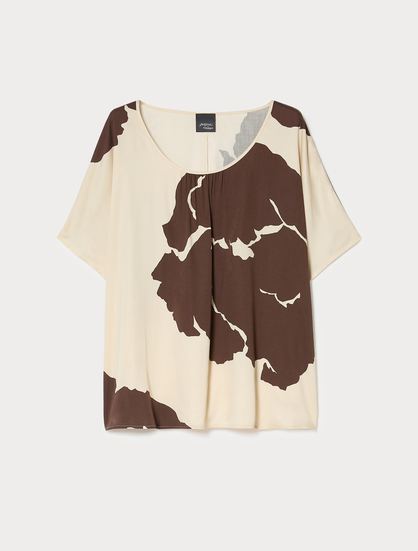Printed viscose satin top - SAND - Marina Rinaldi
