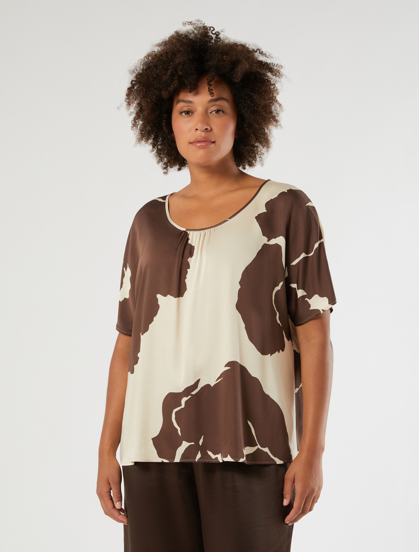 Printed viscose satin top - SAND - Marina Rinaldi - 3