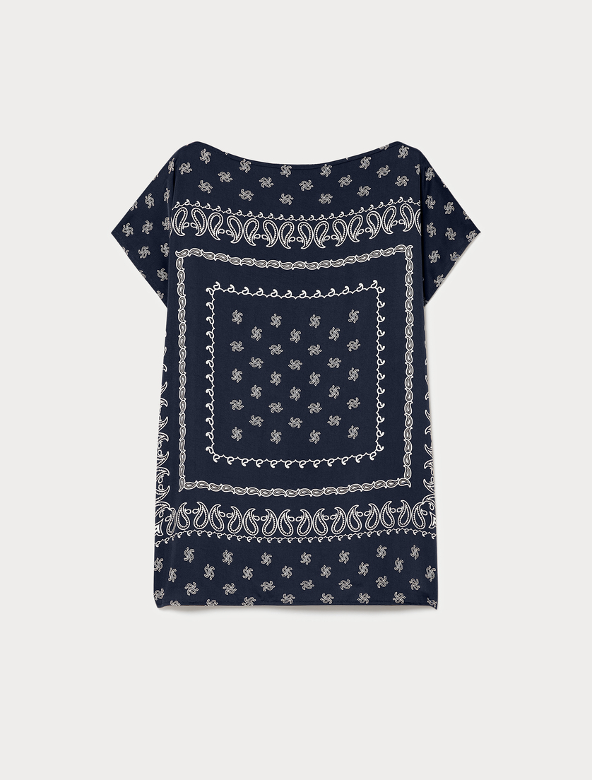 Tunica in raso stampato e jersey - BLU MARINO - Marina Rinaldi