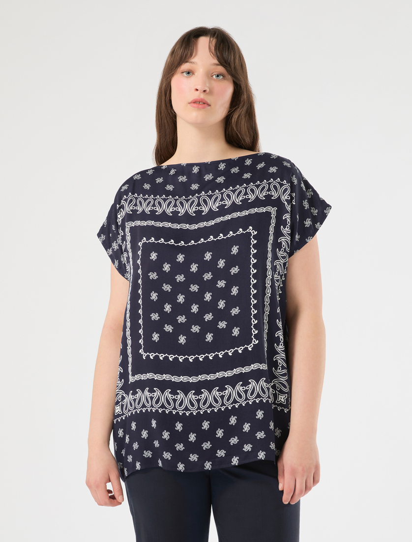 Tunica in raso stampato e jersey - BLU MARINO - Marina Rinaldi - 3