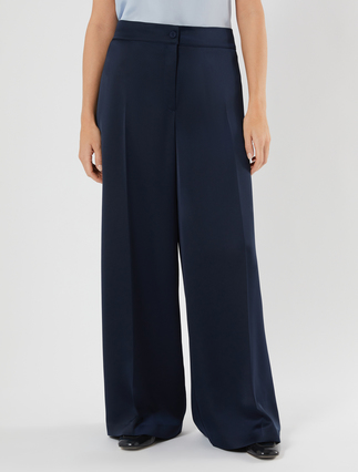 Pantalon ample en crêpe envers satin - BLEU NUIT
