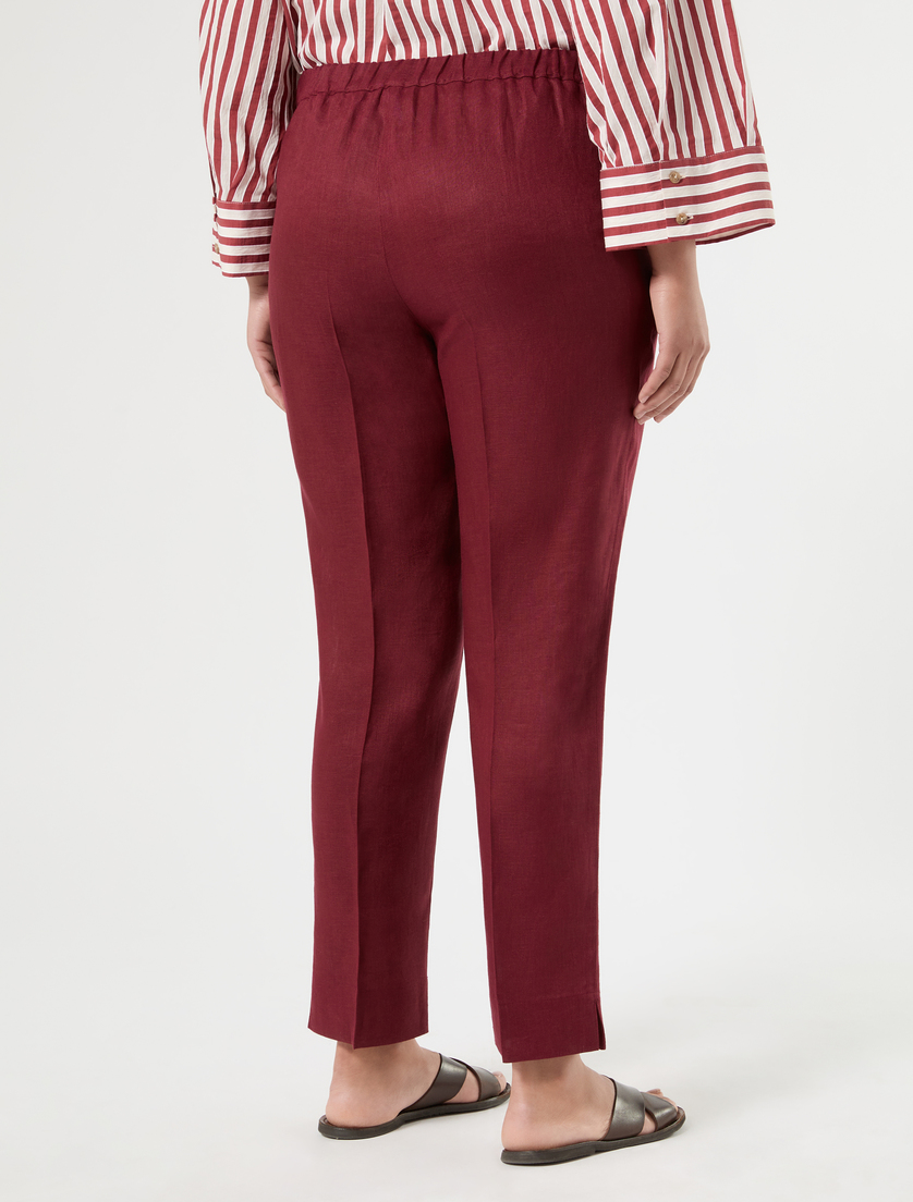 Slim-fit pure linen trousers - BORDEAUX - Marina Rinaldi - 4