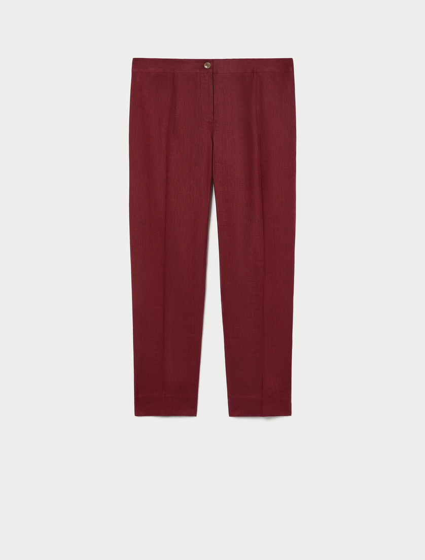 Slim-fit pure linen trousers - BORDEAUX - Marina Rinaldi
