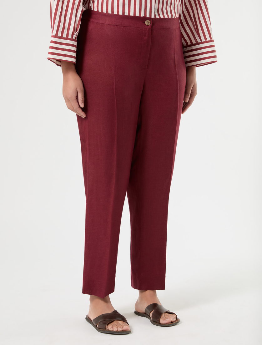 Slim-fit pure linen trousers - BORDEAUX - Marina Rinaldi - 3