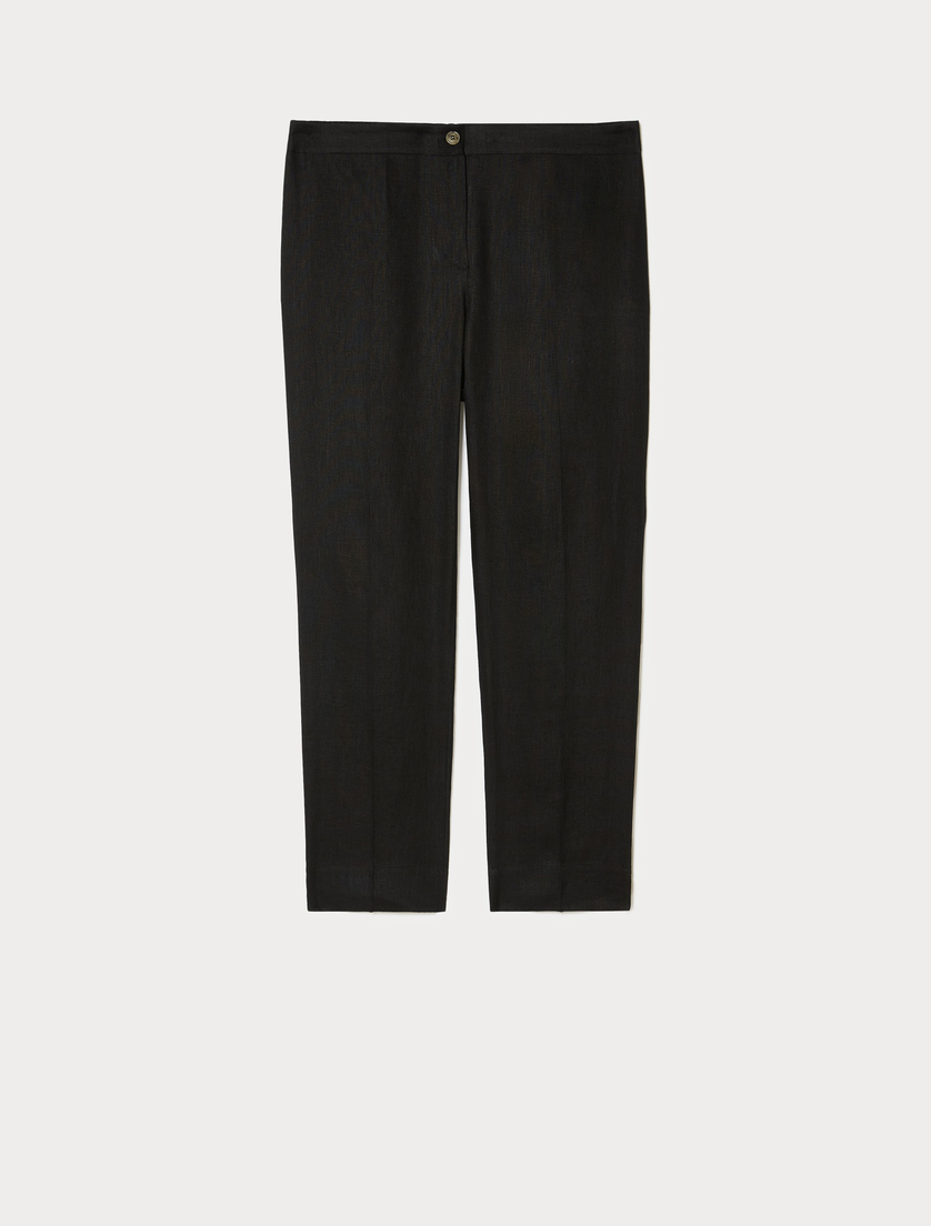 Slim-fit pure linen trousers - BLACK - Marina Rinaldi