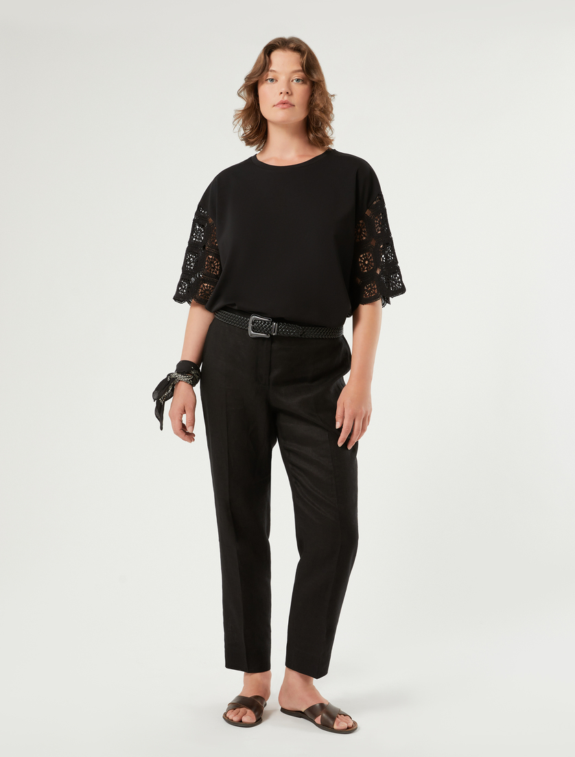 Slim-fit pure linen trousers - BLACK - Marina Rinaldi - 2
