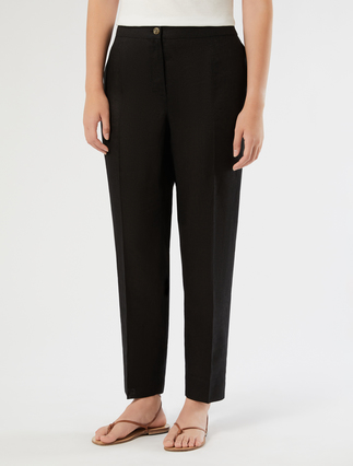 Slim-fit pure linen trousers - BLACK