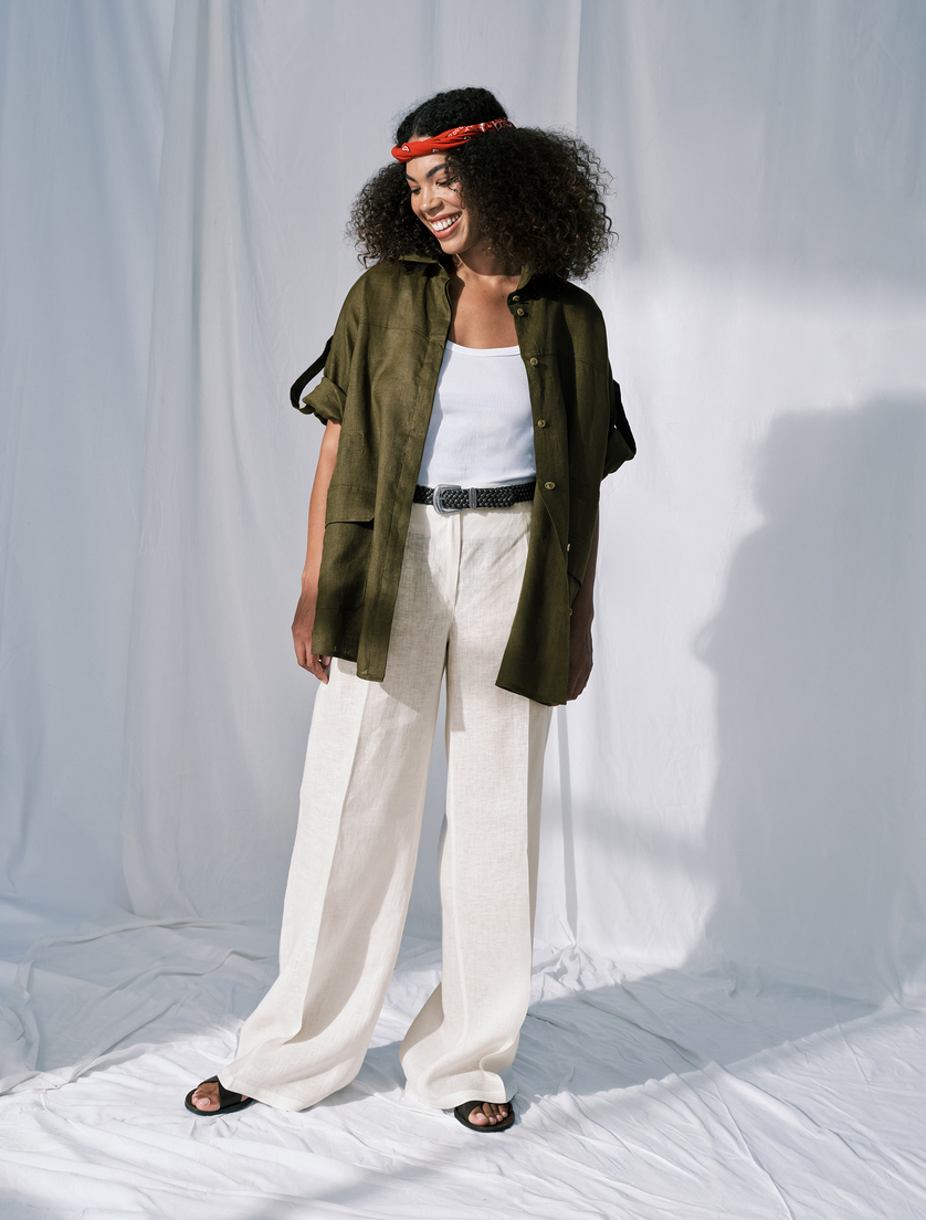 Wide-fit pure linen trousers - IVORY - Marina Rinaldi - 2