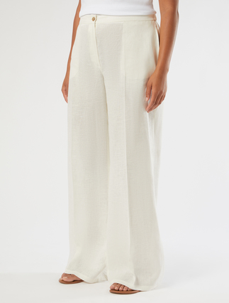 Wide-fit pure linen trousers - IVORY