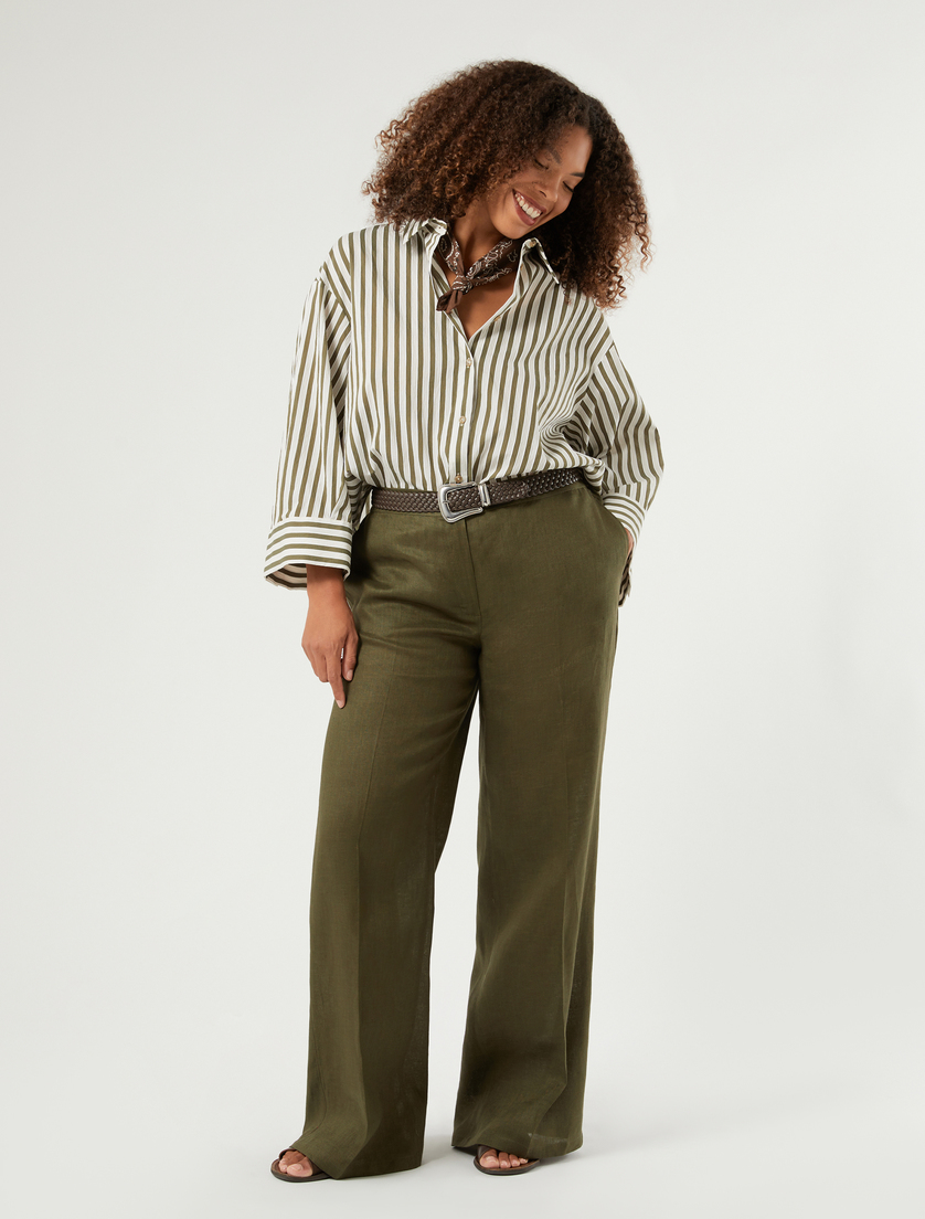Wide-fit pure linen trousers - KAKI - Marina Rinaldi - 2